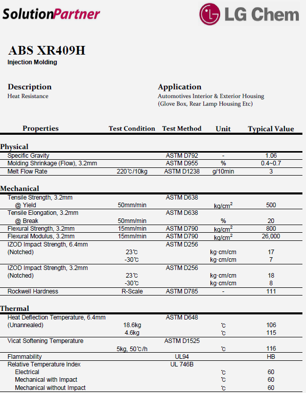 韩国LG ABS XR409H物性表（英文）